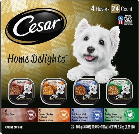 CESAR HOME DELIGHTS Wet Dog Food Pot Roast & Vegetable, Beef Stew, Turkey Potato & Green Bean, and Hearth Chicken & Noodle Variety Pack, (24) 3.5 oz. Easy Peel Trays in Saudi Arabia