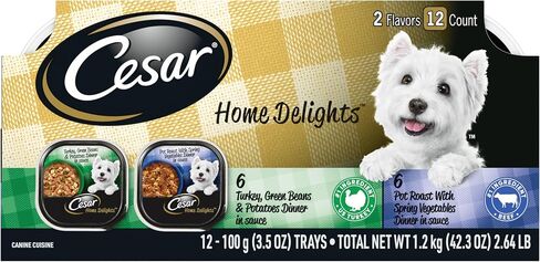CESAR HOME DELIGHTS Wet Dog Food Pot Roast & Vegetable, Beef Stew, Turkey Potato & Green Bean, and Hearth Chicken & Noodle Variety Pack, (24) 3.5 oz. Easy Peel Trays in Kuwait