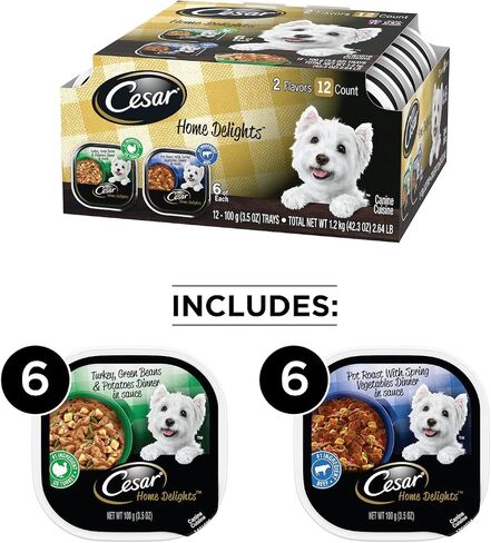 CESAR HOME DELIGHTS Wet Dog Food Pot Roast & Vegetable, Beef Stew, Turkey Potato & Green Bean, and Hearth Chicken & Noodle Variety Pack, (24) 3.5 oz. Easy Peel Trays in Kuwait