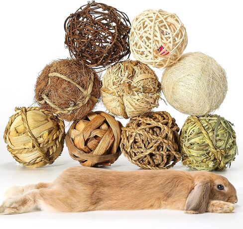 Small Animals Play Balls, Chew Grass Balls & Rolling Chew Toys for Bunny, Improve Pets Dental Health for Rabbit, Chinchilla, Guinea Pigs, Hamsters, Gerbils, Rats, Mice （9 Pieces） in Saudi Arabia