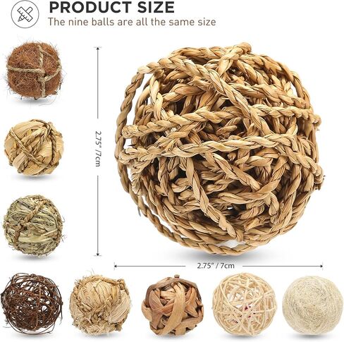 Small Animals Play Balls, Chew Grass Balls & Rolling Chew Toys for Bunny, Improve Pets Dental Health for Rabbit, Chinchilla, Guinea Pigs, Hamsters, Gerbils, Rats, Mice （9 Pieces） in Saudi Arabia