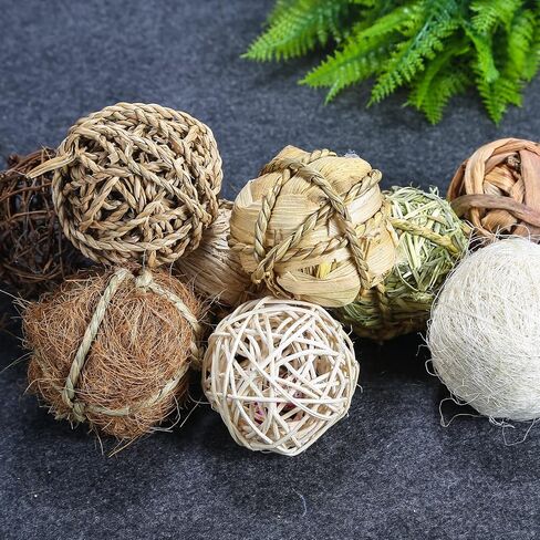 Small Animals Play Balls, Chew Grass Balls & Rolling Chew Toys for Bunny, Improve Pets Dental Health for Rabbit, Chinchilla, Guinea Pigs, Hamsters, Gerbils, Rats, Mice （9 Pieces） in Saudi Arabia