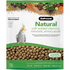 ZuPreem FruitBlend Bird Pellets, Daily Bird Food for Cockatiel, Lovebird, Quaker, Small Conure, Lorikeet, Core Nutrition for Medium Birds, Cockatiel Pellets, Conure Food (M, 2 lb)