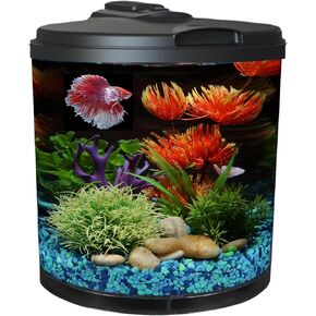 Koller Products 3-Gallon 360 Aquarium with LED Lighting (7 Color Choices) and Power Filter, Ideal for a Variety of Tropical Fish,Crystal-Clear Clarity,AP360A-3FFP