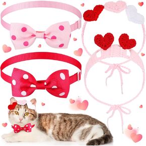 MTLEE 4 Pcs St Patrick's Day Pet Costume Accessories, 2 Pcs Shamrock Headband for Cat and 2 Pack Green Cat Neck Bow St. Patty's Day Top Hat with Ear Holes and Chin Straps Adjustable for Pets