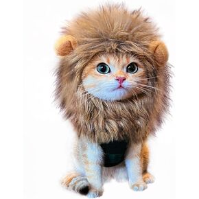 الأسد ماني الباروكة ل Cat Costume Pet قابلة للتعديل قابلة للغسل مريحة خيالية أسد القطة لباس لباس لعيد عيد الميلاد عيد الفصح النشاط حفلة (بني)