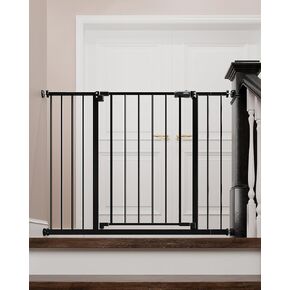 Mom's Choice Award-InnoTruth Dog Gate for Stairs, 28.9-42.1" Wide Baby Gate Indoor for Doorways, 30" Tall Pet Gate for Dogs Easy Walk Thru One Hand Opeing Dual Lock, Pressure Mount Easy Install, Black