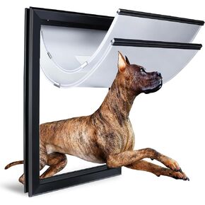 XL Dog Door for Exterior Doors, Heavy Duty Aluminum Doggy Door, Extreme Weather Doggie Door, Giant Dog Door for Large and Extra Large Dogs Up to 220 lbs, Dual Flap Insulated Dog Door, Lockable