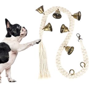 Dog Bell for Door Potty Training, Cotton Handwoven Dog Doorbell with 6 Extra Loud Bells for Dog Training, Adjustable Hanging Door Bell for Small Medium Large Dogs to Ring to Go Outside, Beige