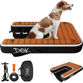 Dok Dog-Dok Doantable Dock Platform: الوصول الآمن والسهل للمياه للكلاب التي تصل إلى 230 رطلاً ؛ الرغوة غير المنقولة غير المنقولة مع منحدر قارب الكلاب لحوض السباحة والرصيف والبحيرة | الصف العسكري والرؤية العالية
