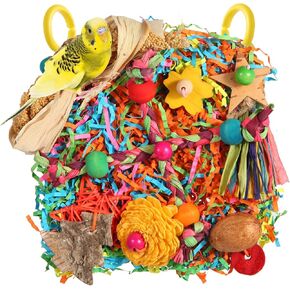 Bird Toys, Parakeet Toys Bird Foraging Toys Grass Mat Climbing Wall for Parakeet,Parrot,Cockatiel,Conure,Lovebird,Budgie Cage Small to Medium Birds (Warm Sun)