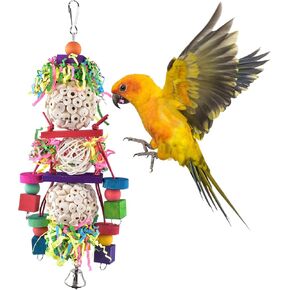 Bissap Conure Toys, 2PCS Bird Parrot Foraging Shredder Hanging Toys Sola Balls Sepak Takraw with Pacifier for Small Parrots Parakeets Conures Cockatiels Love Birds Cage Toy