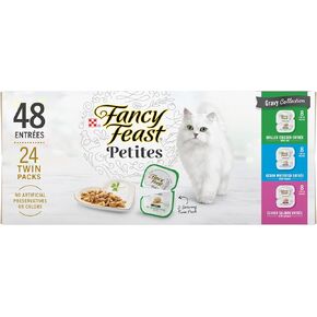 Purina Fancy Feast Gourmet Wet Cat Food Variety Pack, Petites Gravy Collection, break-apart tubs, 48 servings - (Pack of 24) 2.8 oz. Tubs