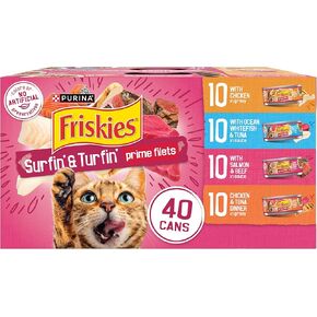 Purina Friskies Gravy Wet Cat Food Variety Pack, Surfin’ and Turfin’ Prime Filets Favorites - (Pack of 40) 5.5 oz. Cans