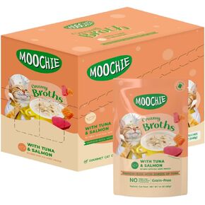 MOOCHIE Grain Free Creamy Seafood Multipack Cat Broth - Real Salmon, Shrimp, Kanikama - No Artificial Flavors or Preservatives - 16 x 1.4 oz Pouch