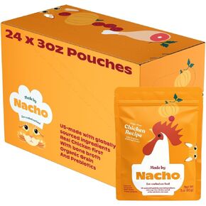Made by Nacho Wet Cat Food Variety 12 Pack (3oz Each), Cage-Free Chicken, Sustainably Caught Salmon, Grass-Fed Beef with Bone Broth for Extra Hydration, Gravy Cut Pouches