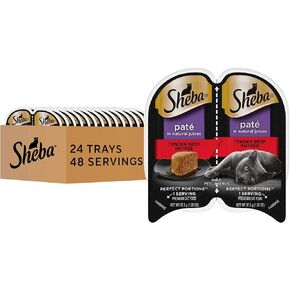 Sheba Perfect Portions Paté Adult Wet Cat Food Trays (24 Count, 48 Servings), Savory Chicken Entrée, Easy Peel Twin-Pack Trays