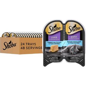 Sheba Perfect Portions Paté Adult Wet Cat Food Trays (24 Count, 48 Servings), Savory Chicken Entrée, Easy Peel Twin-Pack Trays