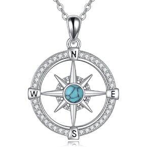 Ocean Necklace 925 Sterling Silver Mermaid/Turtle/Wave/Compass Pendant Necklace Beach Jewelry Gift for Women