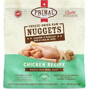Primal Freeze Dried Dog Food Nuggets, Chicken; Complete Balanced Meal, Topper or Treat; Premium, Healthy, Grain Free, High Protein Raw Dog Food, 14 oz