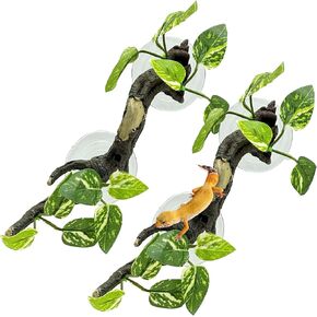 Fhiny Snake Climbing Branch, 2 PCS Resin Reptile Branches for Climbing with Suction Cups Frog Terrarium Plants Reptile Tank Decor Accessories for Frog Corn Snake Lizard Bearded Dragon Gecko in Kuwait