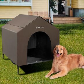 42" Outdoor Dog House for Large Breeds, Durable Large Dog Shelter with Weatherproof 600D PVC Canopy, Breathable 2x1 Textilene Fabric Elevated Dog Bed, XL Dog Kennel for Outside Use