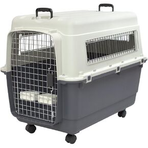 SportPet Designs Plastic Kennels Rolling Plastic Wire Door Travel Dog Crate - Medium, Gray (CM-2001-CS01)