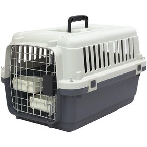 SportPet Designs Plastic Kennels Rolling Plastic Wire Door Travel Dog Crate - Medium, Gray (CM-2001-CS01)