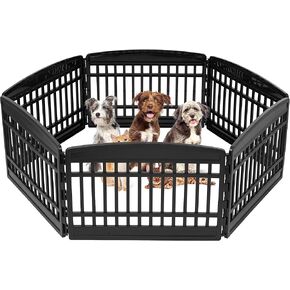 IRIS USA 24" Dog Playpen, 6-Panel Pet Playpen, Puppy Playpen, Indoor/Outdoor Dog Pen, 60 x 60 x 24, Foldable, Customizable, Black