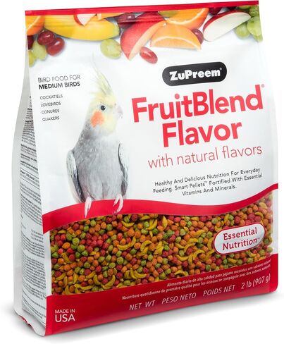 ZuPreem FruitBlend Bird Pellets, Daily Bird Food for Cockatiel, Lovebird, Quaker, Small Conure, Lorikeet, Core Nutrition for Medium Birds, Cockatiel Pellets, Conure Food (M, 2 lb) in Kuwait