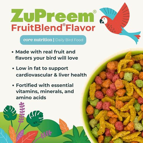 ZuPreem FruitBlend Bird Pellets, Daily Bird Food for Cockatiel, Lovebird, Quaker, Small Conure, Lorikeet, Core Nutrition for Medium Birds, Cockatiel Pellets, Conure Food (M, 2 lb) in Kuwait