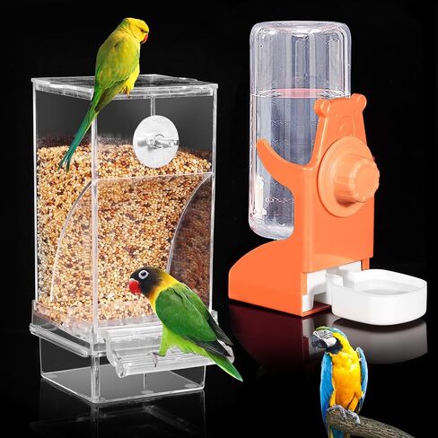 Kenond No Mess Bird Feeder Water Dispenser Set, Automatic Parrot Feeder Cage Accessories, Clear Parakeet Seed Container Food Feeder Drinker for Cage, Cockatiel Finch Lovebirds Budgies Canary (Blue) in Kuwait