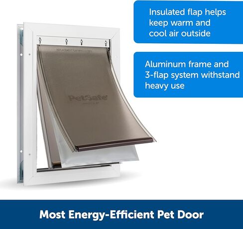 PetSafe Extreme Weather Aluminum Dog Door, Energy-Efficient, 3 Flaps for Insulation, Large, for Exterior Doors, Built for Extreme Weather (White - Large) in Saudi Arabia