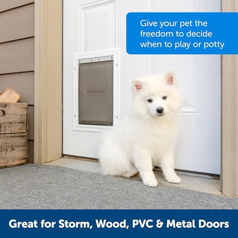 PetSafe Extreme Weather Aluminum Dog Door, Energy-Efficient, 3 Flaps for Insulation, Large, for Exterior Doors, Built for Extreme Weather (White - Large) in Saudi Arabia