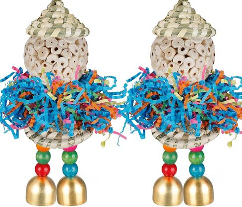 Bird Toys,2PCS Conure Toys Hanging Natural Soft Sola Ball Beak Chew Shred Forage Toys for Parrots,Cockatiel,Conure,Love Birds,Parakeets,Budgie and Other Small Birds in Kuwait