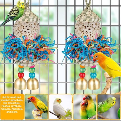 Bird Toys,2PCS Conure Toys Hanging Natural Soft Sola Ball Beak Chew Shred Forage Toys for Parrots,Cockatiel,Conure,Love Birds,Parakeets,Budgie and Other Small Birds in Kuwait