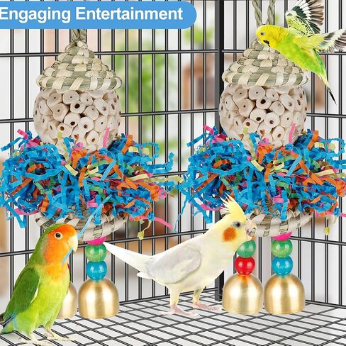 Bird Toys,2PCS Conure Toys Hanging Natural Soft Sola Ball Beak Chew Shred Forage Toys for Parrots,Cockatiel,Conure,Love Birds,Parakeets,Budgie and Other Small Birds in Kuwait