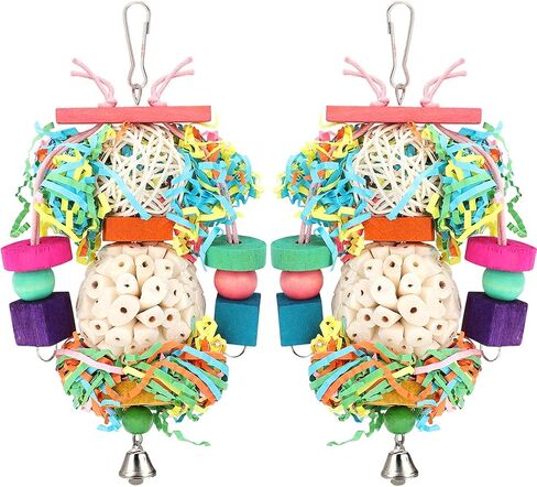 Bird Toys,2PCS Conure Toys Hanging Natural Soft Sola Ball Beak Chew Shred Forage Toys for Parrots,Cockatiel,Conure,Love Birds,Parakeets,Budgie and Other Small Birds in Kuwait