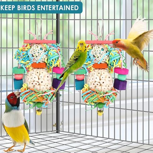 Bird Toys,2PCS Conure Toys Hanging Natural Soft Sola Ball Beak Chew Shred Forage Toys for Parrots,Cockatiel,Conure,Love Birds,Parakeets,Budgie and Other Small Birds in Kuwait