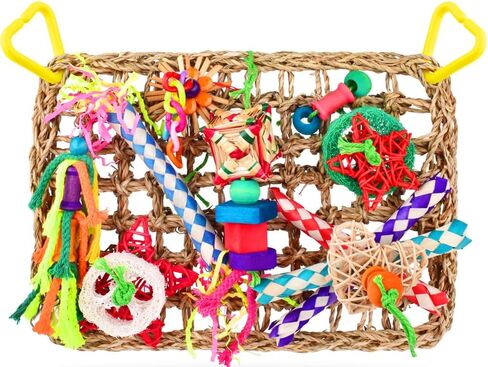 KATUMO Bird Toys, Large-Sized Parrot Foraging Wall Grass Mat Conure Chewing Hanging Toys Cockatiel Climb Hammock Parakeet Toys for Small-Medium Birds in Saudi Arabia