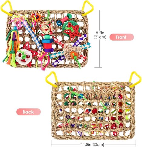 KATUMO Bird Toys, Large-Sized Parrot Foraging Wall Grass Mat Conure Chewing Hanging Toys Cockatiel Climb Hammock Parakeet Toys for Small-Medium Birds in Saudi Arabia