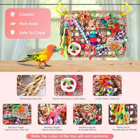 KATUMO Bird Toys, Large-Sized Parrot Foraging Wall Grass Mat Conure Chewing Hanging Toys Cockatiel Climb Hammock Parakeet Toys for Small-Medium Birds in Saudi Arabia