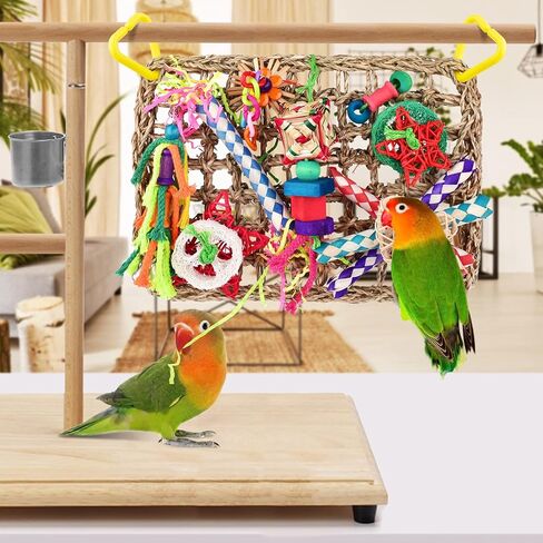 KATUMO Bird Toys, Large-Sized Parrot Foraging Wall Grass Mat Conure Chewing Hanging Toys Cockatiel Climb Hammock Parakeet Toys for Small-Medium Birds in Saudi Arabia