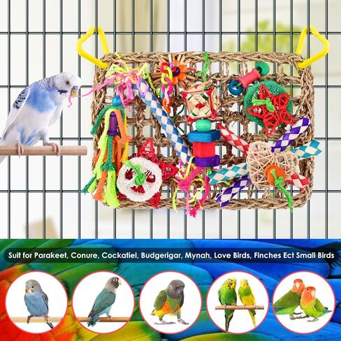 KATUMO Bird Toys, Large-Sized Parrot Foraging Wall Grass Mat Conure Chewing Hanging Toys Cockatiel Climb Hammock Parakeet Toys for Small-Medium Birds in Saudi Arabia