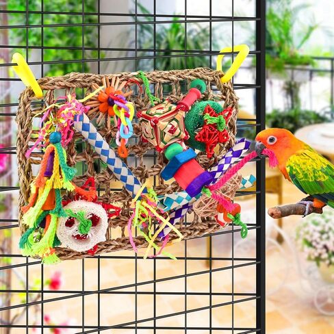 KATUMO Bird Toys, Large-Sized Parrot Foraging Wall Grass Mat Conure Chewing Hanging Toys Cockatiel Climb Hammock Parakeet Toys for Small-Medium Birds in Saudi Arabia