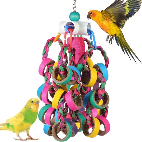 lovyoCoCo Bird Toys Conure Toys,Bird Parrot Foraging Shredder 24 Pcs Colorful Bagel Chewy Rings for Small Parrots Parakeets Conures Cockatiels Love Bird Cage Accessies (W) in Kuwait