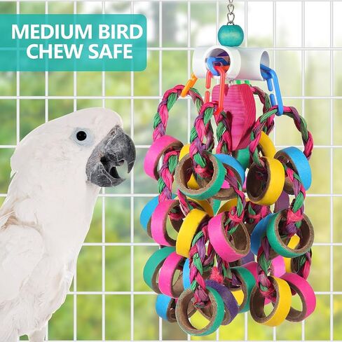 lovyoCoCo Bird Toys Conure Toys,Bird Parrot Foraging Shredder 24 Pcs Colorful Bagel Chewy Rings for Small Parrots Parakeets Conures Cockatiels Love Bird Cage Accessies (W) in Kuwait