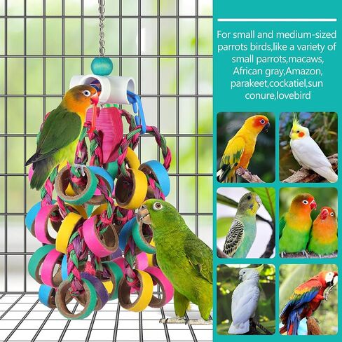 lovyoCoCo Bird Toys Conure Toys,Bird Parrot Foraging Shredder 24 Pcs Colorful Bagel Chewy Rings for Small Parrots Parakeets Conures Cockatiels Love Bird Cage Accessies (W) in Kuwait