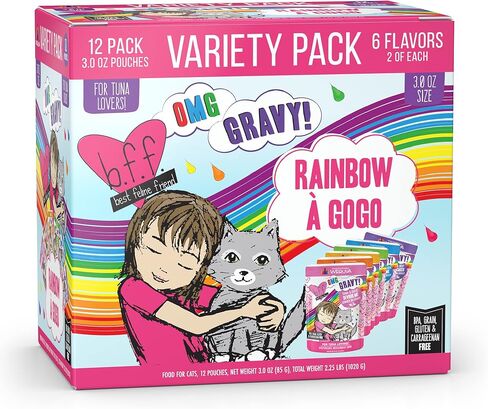 Weruva B.F.F. OMG - Best Feline Friend Oh My Gravy!, Rainbow A Gogo Variety Pack! Cat Food, 3oz Pouch (Pack of 12) in Saudi Arabia