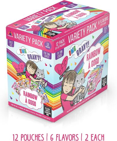 Weruva B.F.F. OMG - Best Feline Friend Oh My Gravy!, Rainbow A Gogo Variety Pack! Cat Food, 3oz Pouch (Pack of 12) in Saudi Arabia